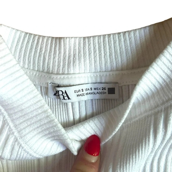Zara Tank Top White Ribbed Stretch Size Small Excellent Condition Round Neck - Picture 3 of 7